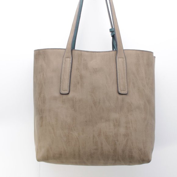 Reversable Beach Bag Shopping Tote Oversize Purse + Small Bag Blue-Green/Tan - Picture 7 of 16